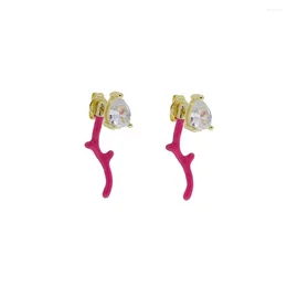 Ohrstecker 2024 Mode Olive Form Kubikzircon Emaille Zweig Kristall Ohrringe Für Frauen Party Boucle D'oreille