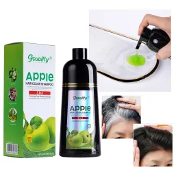 Color Gouallty Fórmula Verde Shampoo de Tintura de Cabelo Preto Orgânico Fácil de Usar 5 minutos Resultado Rápido Cor de Cabelo Maçã para Capa Cabelo Branco Cinza