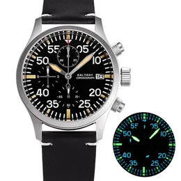 Baltany Military Watch Men 39 mm Vintage Pilot VK67 Chronograf kwarcowe zegarowe zegary retro w stylu lotniczym 240315