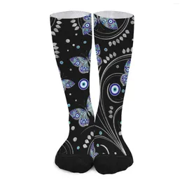 Women Socks Butterfly Evil Eye Stockings Men Nazar Charm Print Soft Breathable Outdoor Sports Non Slip Graphic