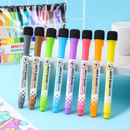 8 renk manyetik silinebilir beyaz tahta kalemleri okul sınıfı malzemeleri işaretleyicileri kuru silgi sayfaları çocuk çizim kalem tahtası 240320