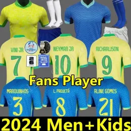 2024 Casemiro Jezus Brazils koszulki piłkarskie Richarlison Camiseta Raphinha Paqueta Vini Jr Rodrygo Brasil Maillots Football Shirt Men Kids Mundlid