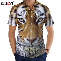 CJLM Uomo Stampa 3D personalizzata Camicia da spiaggia hawaiana Divertente animale tigre Bottoni Manica corta Taglia USA Confortevole traspirante 2206239501143