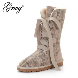 Boots GRWG 2023 new fashion 100% genuine cowhide leather snow boots australia classic women high boots warm winter shoes for women