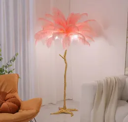 Decoração de casa Quarto Avestruz Plume Lâmpadas de pé Golden Branch Floor Lights