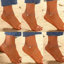 Cavigliera con ciondolo pentagramma in acciaio inossidabile, semplici gioielli da spiaggia con erba portafortuna