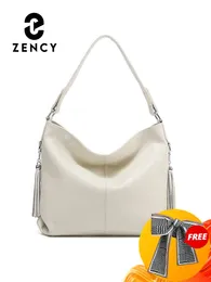 Zency mulheres elegantes bolsa de ombro couro genuíno hobo tote bolsa crossbody grande borla shopper viagem trabalho namoro bolsa 240305