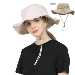 패션 숙녀 여름 여름 보호 보호 썬 UV50 해변 모자 버킷 모자 물 씻은 모피 잎