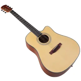 Guitarra de 41 polegadas com acabamento fosco laminado de madeira de abeto, guitarra acústica basswood traseira e lateral, design cutaway, guitarra folk de 6 cordas