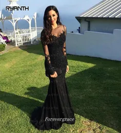 Attractive Black Long Sleeves Prom Dress Mermaid Sheer Neck Women Wear Special Occasion Formal Party Graduation Dress Plus Size1338569