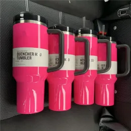 NEON Quencher Tumblers H2.0 Flowstate 40oz 네오 핑크 컵 실리콘 핸들 뚜껑과 밀짚 자동차 머그잔이있는 녹색 노란색 빨간색