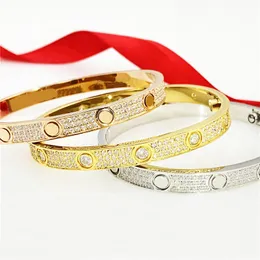 Full Diamond Gold Armband Designer Armband Fine Love Nail Armband Designer Jewelry Woman Mans Par Armband Luxury Smycken har storlek 16-20