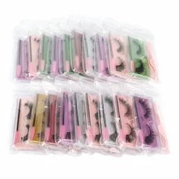 atacado 4/20/100 pcs Fluffy Eyeles Natural Mink False Les com Eyeles Brush Tweezer Kit Ferramentas para maquiagem dos olhos em massa h48H #