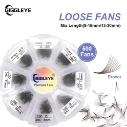 Brown Premade Fans Eyelash 500 st Pointy Thin Base Promade Loose Stable D Curl Mix Lenders Pre Made Volume Lash 240319