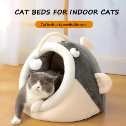 Mattor vinter varma kattbäddar Lantern Shape Toy Cat Borttagbar kattbädd Semenclosed Pet Cat House Soft Pet Cave Universal Sleep Mat