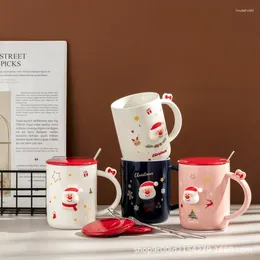 Tea Cups Santa Claus Cup Ceramic Girl Heart Creative Gift Mug With Lid Spoon Coffee Household Couple Water
