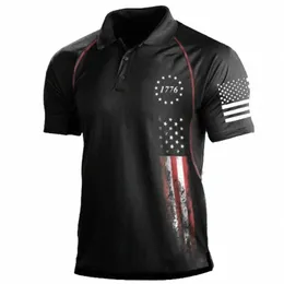 1776 självständighetsdagen Militär polo skjorta män t-shirt amerikansk flagga kort ärm herrkläder toppar utomhus män golf polo skjorta q6ls#