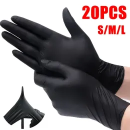 Luvas 20/100 pacote luvas de nitrilo descartáveis preto látex livre tatuagem limpeza luva protetora para trabalho cozinha cozinhar ferramentas