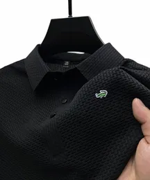 2023 Sommer neuer Herrenhalter Hollow Kurzärmel-Polo-Hemd Ice Seide atmungsaktives Busin-fi T-Shirt Herrenmarke Kleidung V2SE#