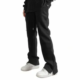 الرجال Hiphop High Street Solid Color Shipper Split Micro Horn Guard Pants مرنة الخصر السراويل