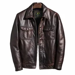 Homens Cow Leather Bomber Jacket Couro Genuíno Hunter Made Old Jacket Outono / Inverno Casacos Engrossados Estilo Masculino Aviator Jacket Novo e0HH #