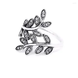 Cluster Rings Sparkling Leav Ring Authentic 925 Sterling Silver Fashion Jewelry for Women