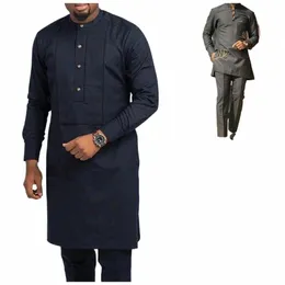 men's New Traditial Native Wears Diki Style Men's Plaid Shirts And Pants 2 Piece Casual Suits Kaftan Wedding Dr m2ec#