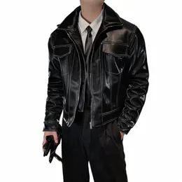 Iefb jaquetas de couro masculinas outono inverno estilo curto roupas de motocicleta falsas duas peças nicho design casual blusão 9C2366 536Z #