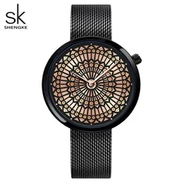 Marca de luxo Shengke Relógio feminino Fashion Dress Quartz Watch Ladies Full Steel Mesh Strap Relógios à prova d'água Relógio feminino1833