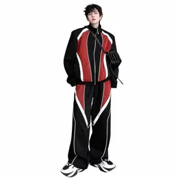 Autumn Bluza Spodnie Tracki 2 sztuki 2 -częściowy zestaw streetwearu Fi luźna sportowa kurtka spodni unisex płaszcz brespant jogger d65c#