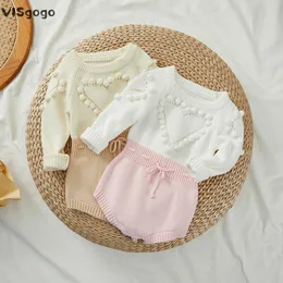 Visgogo Autumn Winter Rompers Baby Girl Ubrania Dzieci Kopite Sweter Jumpusy Długie rękaw O Stroje szyi za 0-24m niemowlęta 240322