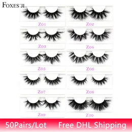 Foxesji 50pairs 3d Mink Lashes الرموش عبور كثيفة رقيقة طبيعية ناعمة ناع