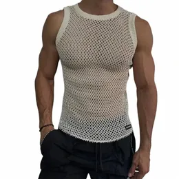 Homens Sexy See-through Malha Colete Top T-shirt Casual Malha Transparente Sleevel Top Colete Beach Muscle Men Super Cool Clothing 33 48yO #