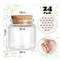 항아리 12/24/60pcs 코르크 병 50ml/1.7oz 작은 유리 항아리 주문 항아리 맑은 물약 병 코르크 DIY 모래 물 메시지 장식