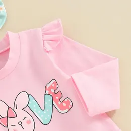 Kleidungssets Kleinkind Baby Mädchen Ostern Outfit Brief Drucken Langarm Rüschen T-Shirt mit Hosen und Stirnband Kleidung