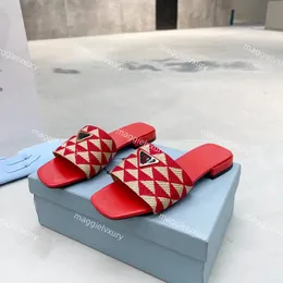 Designer feminino chinelos de tecido bordados sandálias de triângulo de luxo moda moda slides sapatos com tamanho de caixa 35-43