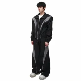 syuhgfa Tracksuit Men's Set Casual Korean Style Two Piece Niche Patchwork Sports Jackets Loose Sweatpants Fi Autumn New U8ZR#