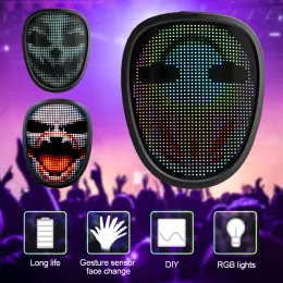 Maschere RGB Illuminate Maschera LED Carica GIF Gesto Senso Cambiamento del volto Regali per feste in costume di Carnevale di Halloween, Natale