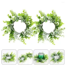 Flores decorativas 2 peças anel de guirlanda artificial pendurado guirlanda castiçal porta frontal de ferro folha de eucalipto