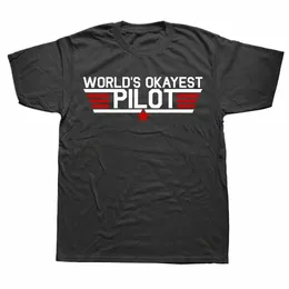 novelty Worlds Okayest Pilot Funny Aviator Aviati Flying T Shirts Graphic Cott Streetwear Short Sleeve T-shirt Mens Clothing f308#