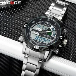 Weide Digital Display Men Hours Sport Business Wojskowy Pasek ze stali nierdzewnej kwarcowy zegar na rękę Relogio Masculino314V