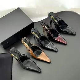 New Patent leather Slingback Pointed toe YS Sandals Stiletto heel pumps Leather sole Dress Shoes Women's luxury designer Party wedding Evening shoes