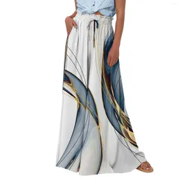 Spodnie damskie kobiety wysoko w pasie szeroką nogę Summer Flowly Palazzo Print Beach Spodni Pantalon Pierna Ancha de Majer