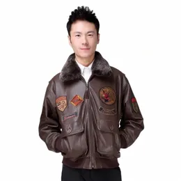 2016 New Men 's Genuine Leather Pilot Jacket Wool Collar Fat Loose 대형 크기 양하 수컷 Short Slim Fit Aviator Winter Coats R2Z8#