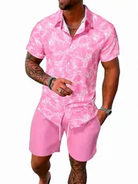 2024 conjuntos masculinos impressão retalhos lapela manga curta camisa casual praia shorts verão streetwear vacati ternos havaianos masculino S-3XL r8oh #