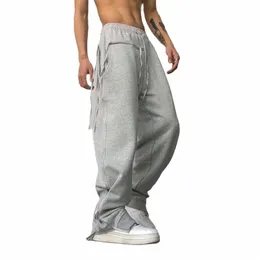 Yeni fi bacak fermuar joggers erkekler rahat gevşek bol eşofman pamuk tulum sokak kıyafetleri hiphop harem iz pantolon giyim t82q#