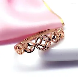 Cluster Ringe Klassische 585 Lila Gold Kupfer Münze Resizable Für Frauen 14 Karat Rose Überzogene Chinesischen Stil Mode Hochzeit Schmuck Geschenk