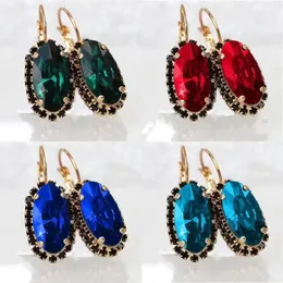 Dangle Earrings 2024 Brand Emerald Round Cut Zircon for Luxury Red Blue Egg Jewelry Accessories Wedding