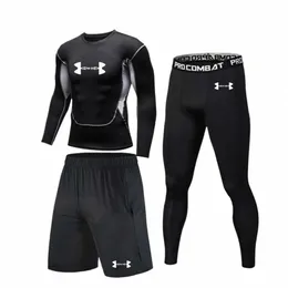 Männer Compri Set Laufhose Workout Fitn Training Trainingsanzug Lg Ärmeln Shirts Sport Anzug MMA rgard Boxen Trikots u1TP #