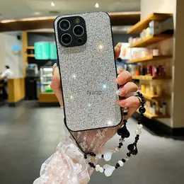 Mobiltelefone Hüllen Luxus Bling Glitter Soft Silikon Phone Hülle für Samsung S23 S22 S21 A23 A33 A53 A73 mit Liebe Herzhänge Kette Lanyard Cover H240326